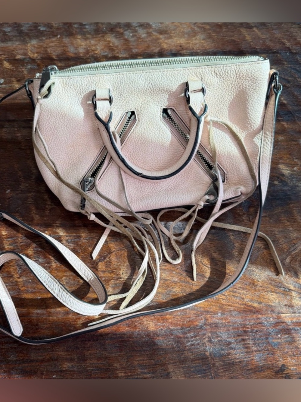 Rebecca Minkoff Light Pink Pebbled Leather Mini fringe Satchel Crossbody